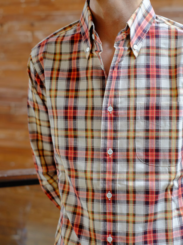 Open Quarter Button Down Shirt - Red Yellow Check