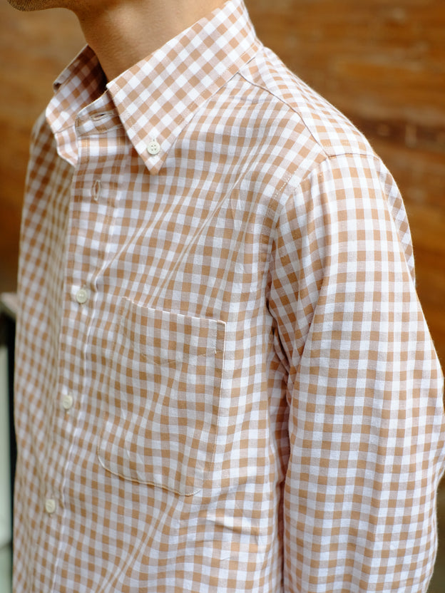 Open Quarter Button Down Shirt - Brown Gingham