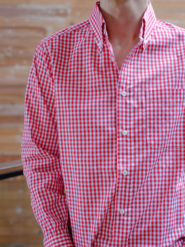 Open Quarter Button Down Shirt - Red Gingham