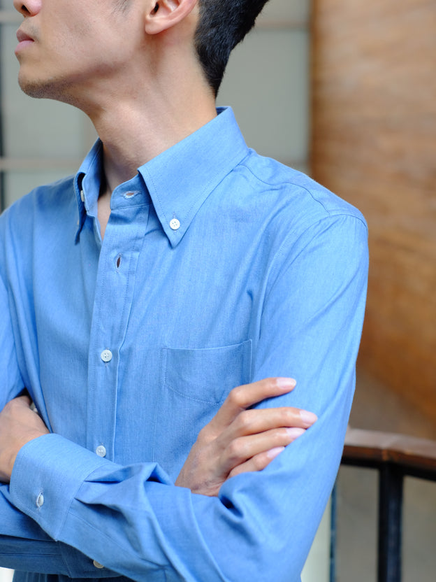 Open Quarter Button Down Shirt - Light Blue