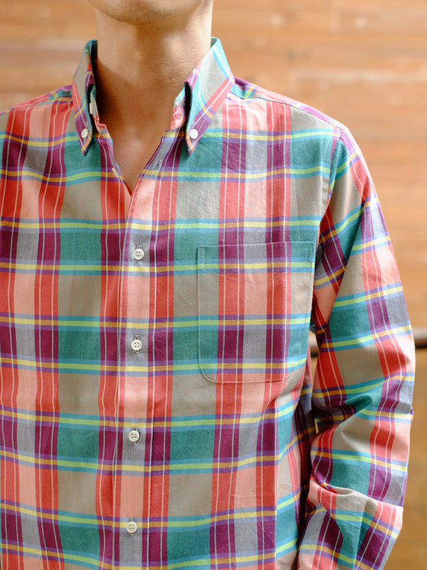 Open Quarter Button Down Shirt - Red Green Check