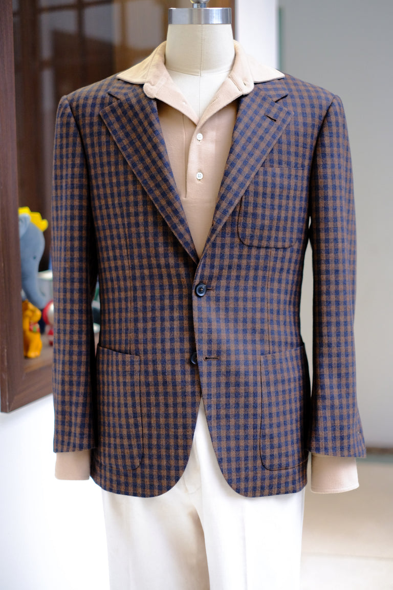 Unconstructed Jacket - Navy Brown Check