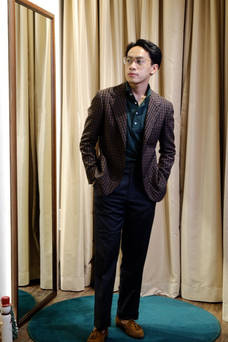 Unconstructed Jacket - Navy Brown Check